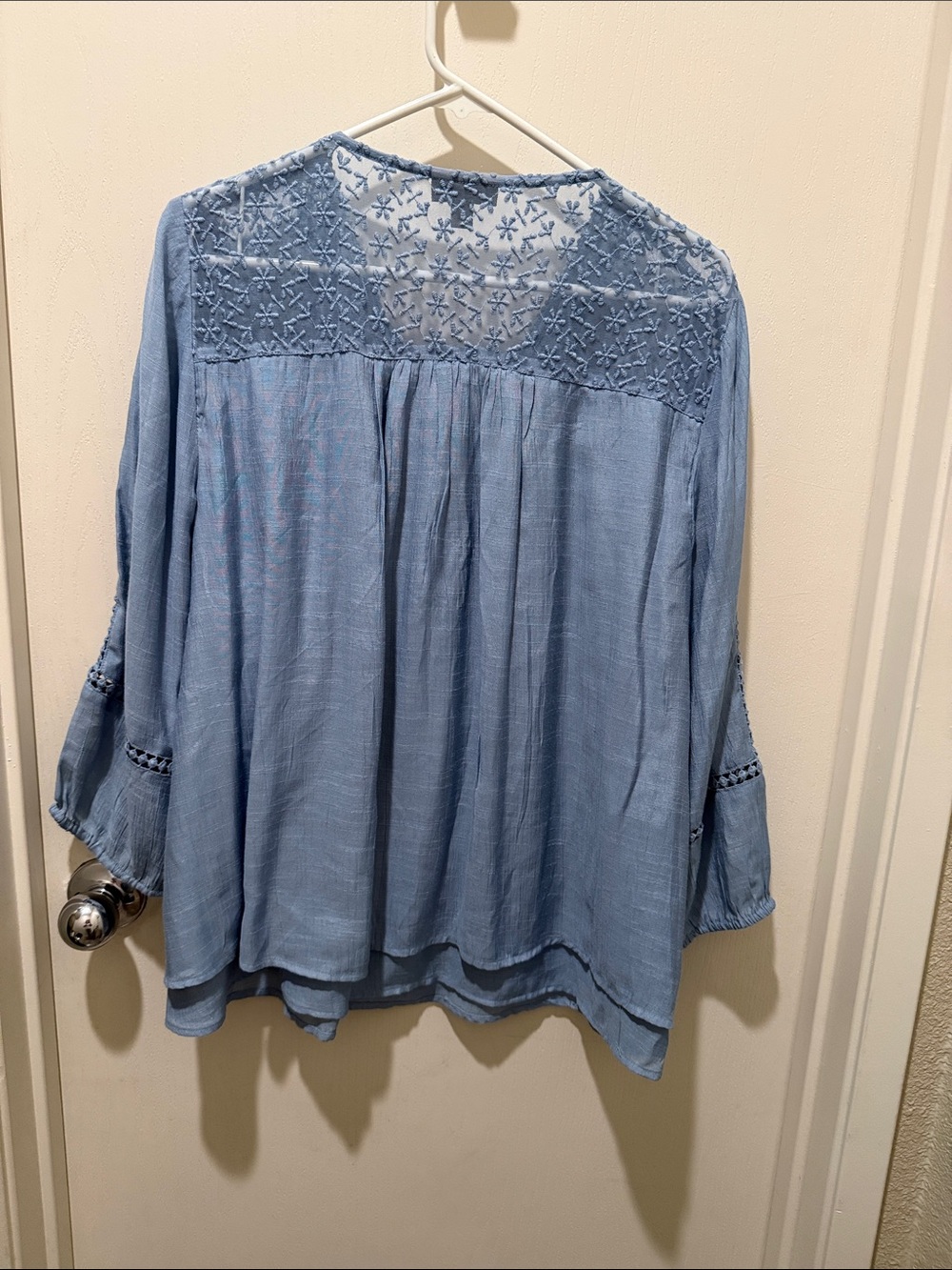 Style & Co. Light Blue Embroidered V-Neck Peasant Blouse - Picture 4 of 5